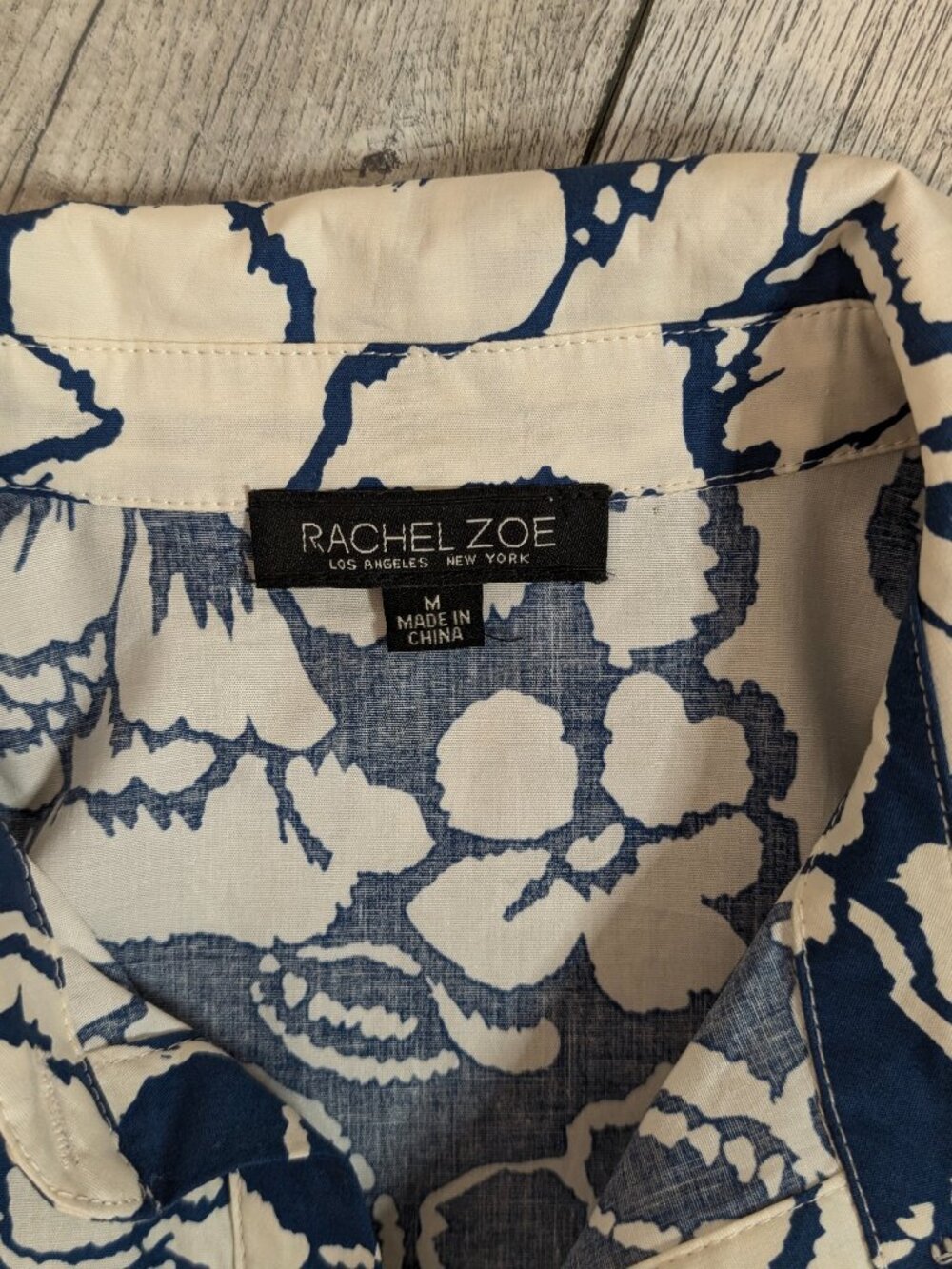 Floral Popover Shift Midi Dress Blue Ivory M Ruffle Hem Rachel Zoe Coastal NWOT - Picture 8 of 12